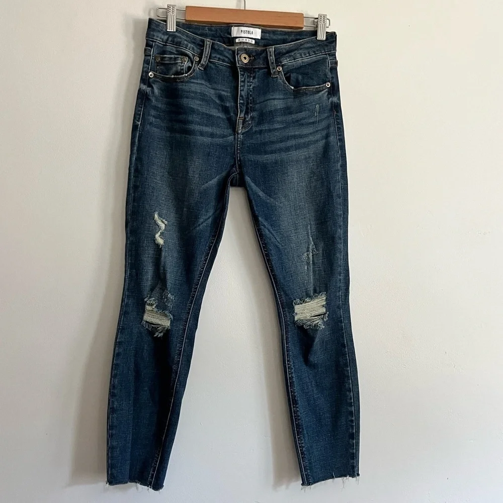 Pistola Distressed Mid Rise Skinny Ankle Cropped Jeans